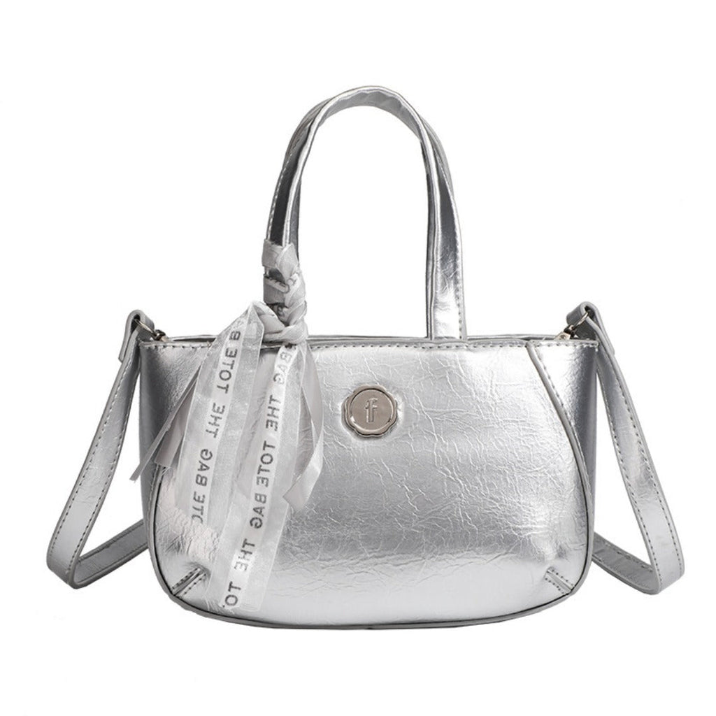 Metallic small tote bag, small handbag ladies, fashionable silver square bag, versatile shoulder Crossbody bag