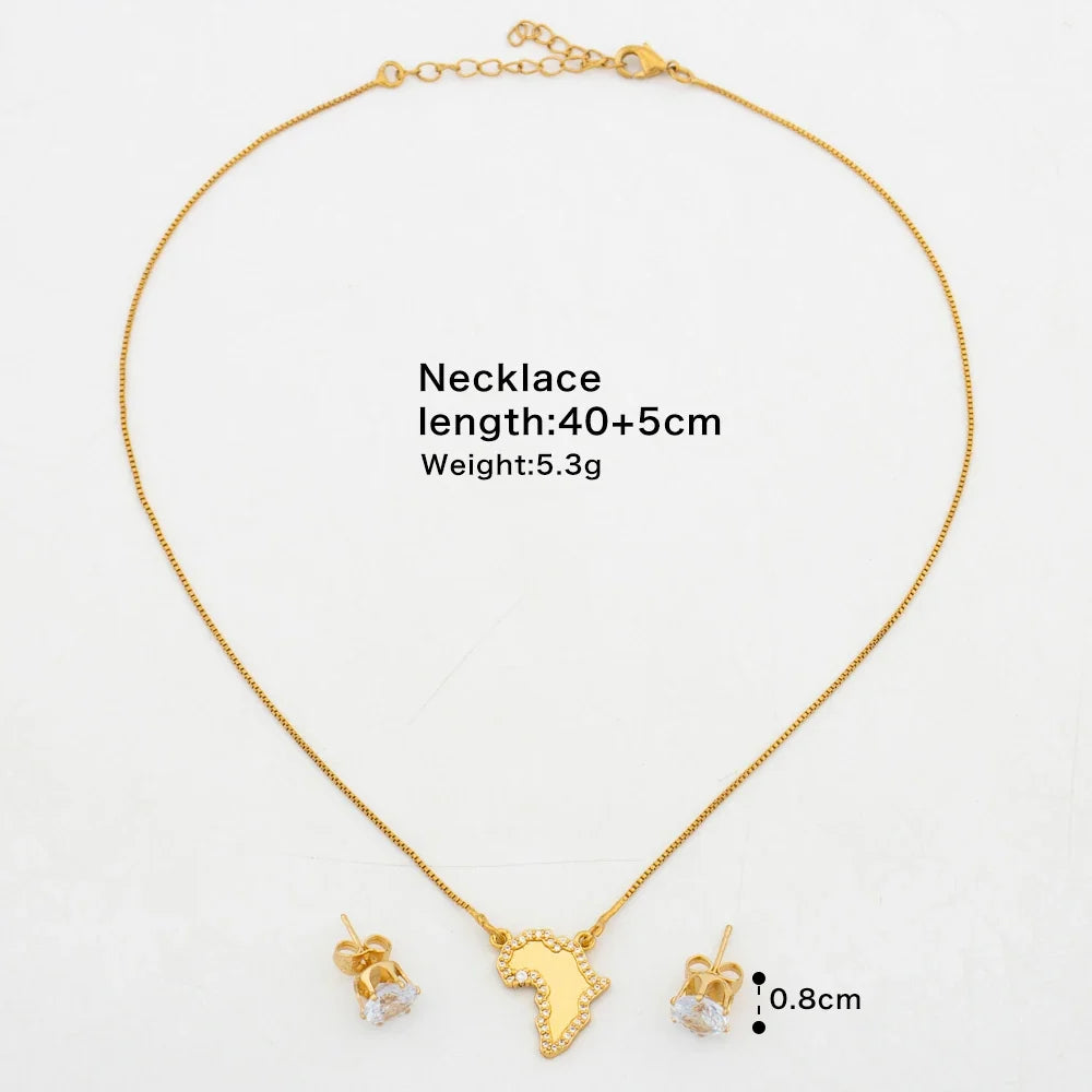 Gold Color Earrings and Necklace Jewelry Set for Party Luxury Zircon Stud Earrings Pendant Necklace Bangle Bride Jewelry Set