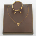 Gold Color Earrings and Necklace Jewelry Set for Party Luxury Zircon Stud Earrings Pendant Necklace Bangle Bride Jewelry Set